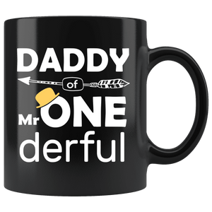RobustCreative-Daddy of Mr Onederful  1st Birthday Baby Boy Outfit Black 11oz Mug Gift Idea