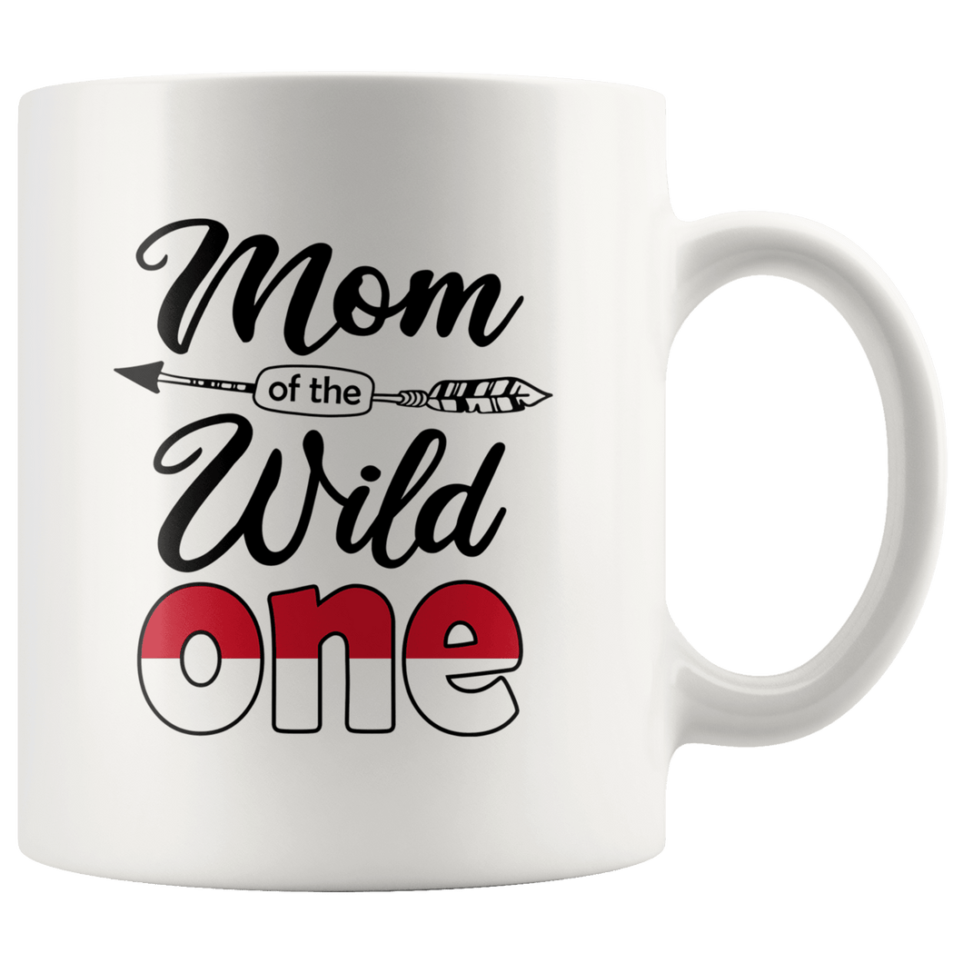 RobustCreative-Indonesian Mom of the Wild One Birthday Indonesia Flag White 11oz Mug Gift Idea