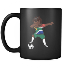 Load image into Gallery viewer, RobustCreative-Dabbing Soccer Boy South Africa Pretoria Gifts National Soccer Tournament Game 11oz Black Coffee Mug ~ Both Sides Printed

