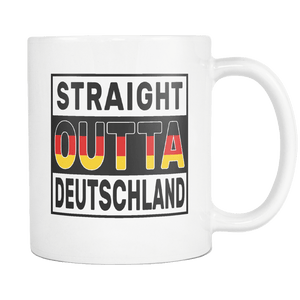 RobustCreative-Straight Outta Deutschland - German Flag 11oz Funny White Coffee Mug - Independence Day Family Heritage - Women Men Friends Gift - Both Sides Printed (Distressed)