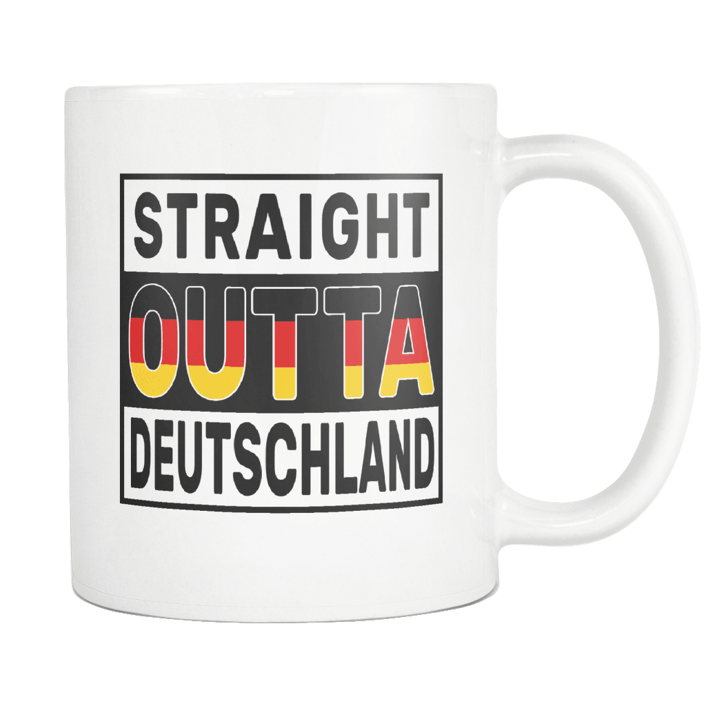 RobustCreative-Straight Outta Deutschland - German Flag 11oz Funny White Coffee Mug - Independence Day Family Heritage - Women Men Friends Gift - Both Sides Printed (Distressed)