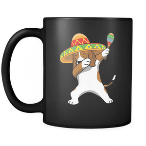 RobustCreative-Dabbing Beagle Dog in Sombrero - Cinco De Mayo Mexican Fiesta - Dab Dance Mexico Party - 11oz Black Funny Coffee Mug Women Men Friends Gift ~ Both Sides Printed