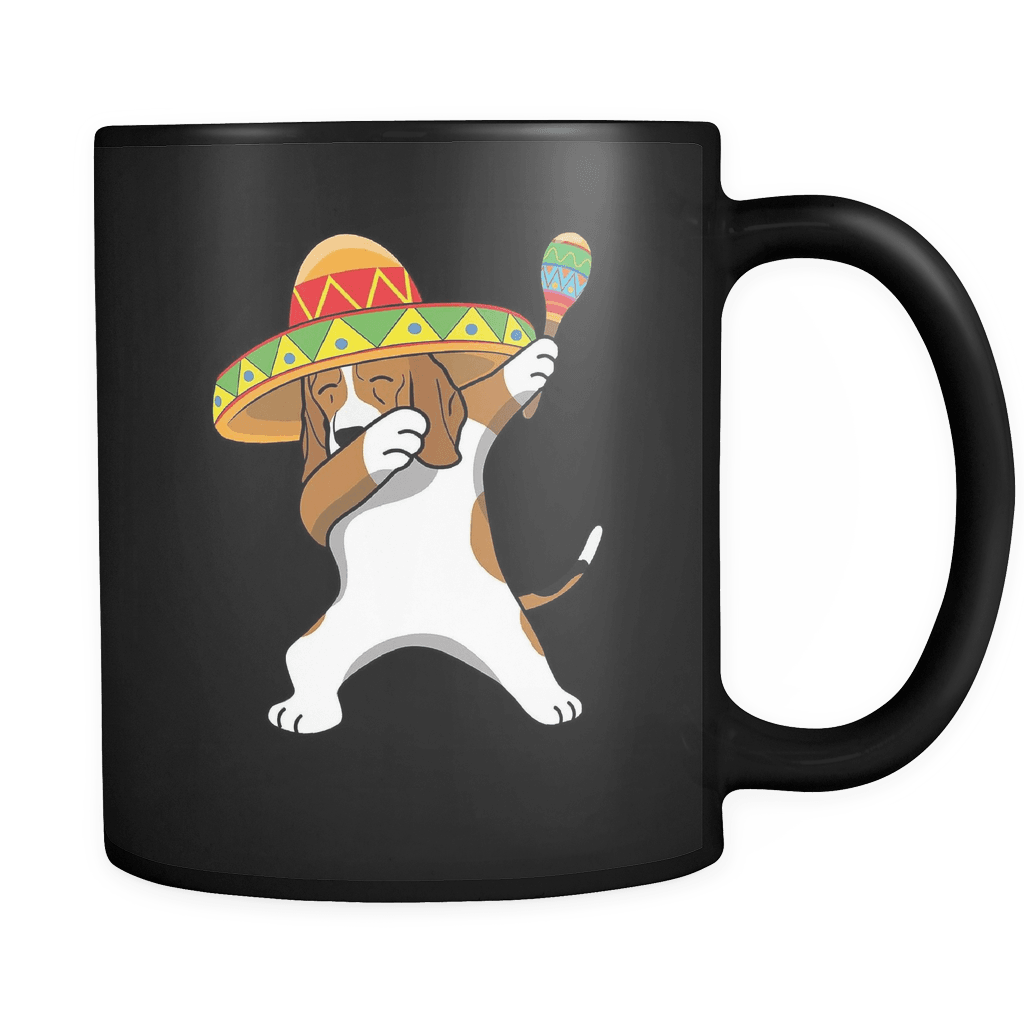 RobustCreative-Dabbing Beagle Dog in Sombrero - Cinco De Mayo Mexican Fiesta - Dab Dance Mexico Party - 11oz Black Funny Coffee Mug Women Men Friends Gift ~ Both Sides Printed