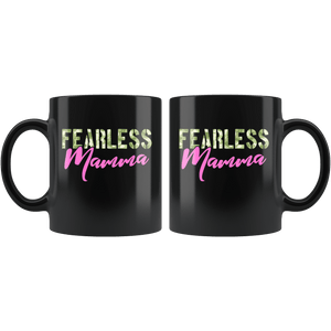 RobustCreative-Fearless Mamma Camo Hard Charger Veterans Day - Military Family 11oz Black Mug Retired or Deployed support troops Gift Idea - Both Sides Printed