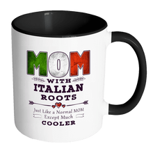 Load image into Gallery viewer, RobustCreative-Best Mom Ever with Italian Roots - Italy Flag 11oz Funny Black &amp; White Coffee Mug - Mothers Day Independence Day - Women Men Friends Gift - Both Sides Printed (Distressed)
