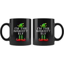 Load image into Gallery viewer, RobustCreative-Im The Naughty Elf Matching Family Christmas - 11oz Black Mug Christmas group green pjs costume Gift Idea
