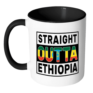 RobustCreative-Straight Outta Ethiopia - Ethiopian Flag 11oz Funny Black & White Coffee Mug - Independence Day Family Heritage - Women Men Friends Gift - Both Sides Printed (Distressed)