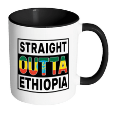 Load image into Gallery viewer, RobustCreative-Straight Outta Ethiopia - Ethiopian Flag 11oz Funny Black &amp; White Coffee Mug - Independence Day Family Heritage - Women Men Friends Gift - Both Sides Printed (Distressed)
