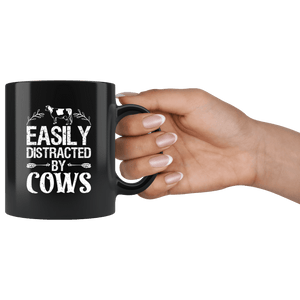 RobustCreative-Easily Distracted By Cows Cow Farmer Funny Gifts - 11oz Black Mug country Farm urban farmer Gift Idea