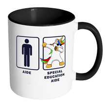 Load image into Gallery viewer, RobustCreative-Special Education Aide Dabbing Unicorn - Teacher Appreciation 11oz Funny Black &amp; White Coffee Mug - Graduation First Last Day Teaching Students - Friends Gift - Both Sides Printed
