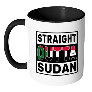 RobustCreative-Straight Outta Sudan - Sudanese Flag 11oz Funny Black & White Coffee Mug - Independence Day Family Heritage - Women Men Friends Gift - Both Sides Printed (Distressed)