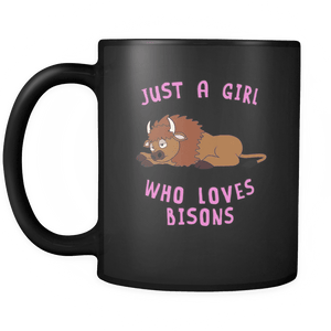 RobustCreative-Just a Girl Who Loves Bisons: black Mug both sides printed Animal Spirit