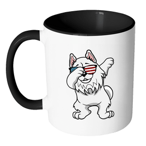 RobustCreative-Dabbing Samoyed Dog America Flag - Patriotic Merica Murica Pride - 4th of July USA Independence Day - 11oz Black & White Funny Coffee Mug Women Men Friends Gift ~ Both Sides Printed