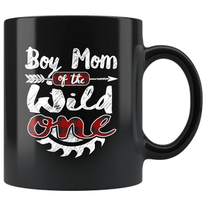 RobustCreative-Boy Mom of the Wild One Lumberjack Woodworker Sawdust Glitter - 11oz Black Mug red black plaid Woodworking saw dust Gift Idea