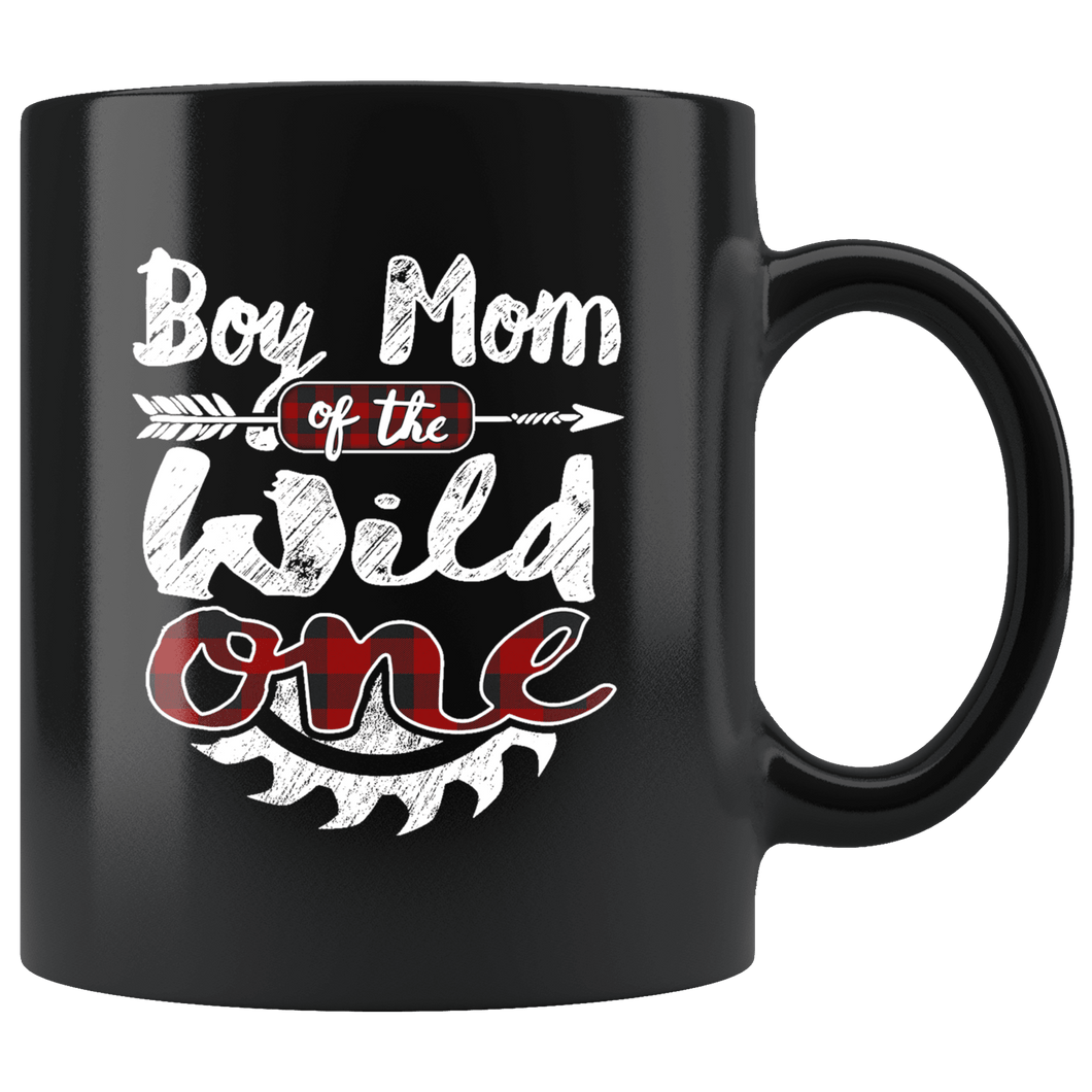 RobustCreative-Boy Mom of the Wild One Lumberjack Woodworker Sawdust Glitter - 11oz Black Mug red black plaid Woodworking saw dust Gift Idea
