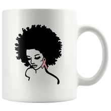 Load image into Gallery viewer, RobustCreative-Breast Cancer Awareness Afro American Warrior - Melanin Poppin&#39; 11oz Funny White Coffee Mug - Black Women Support Black Girl Magic - Friends Gift - Both Sides Printed
