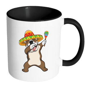 RobustCreative-Dabbing English Bulldog Dog in Sombrero - Cinco De Mayo Mexican Fiesta - Dab Dance Mexico Party - 11oz Black & White Funny Coffee Mug Women Men Friends Gift ~ Both Sides Printed