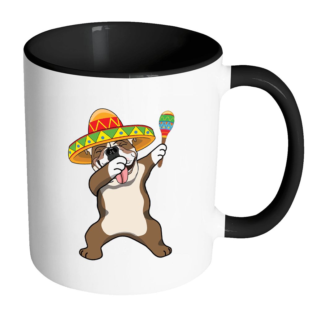 RobustCreative-Dabbing English Bulldog Dog in Sombrero - Cinco De Mayo Mexican Fiesta - Dab Dance Mexico Party - 11oz Black & White Funny Coffee Mug Women Men Friends Gift ~ Both Sides Printed