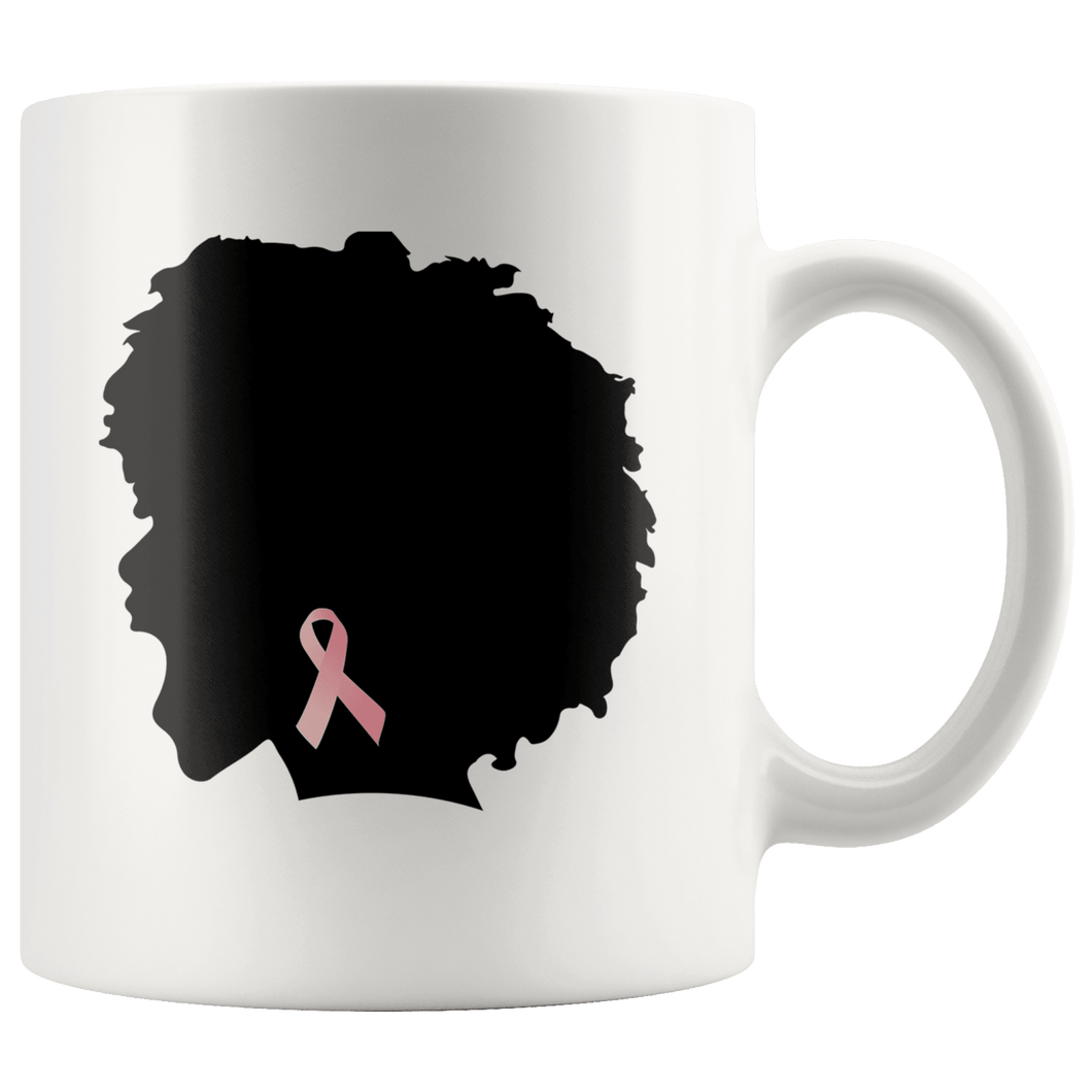 RobustCreative-Breast Cancer Awareness Afro American Screaming - Melanin Poppin' 11oz Funny White Coffee Mug - Black Women Support Black Girl Magic - Friends Gift - Both Sides Printed