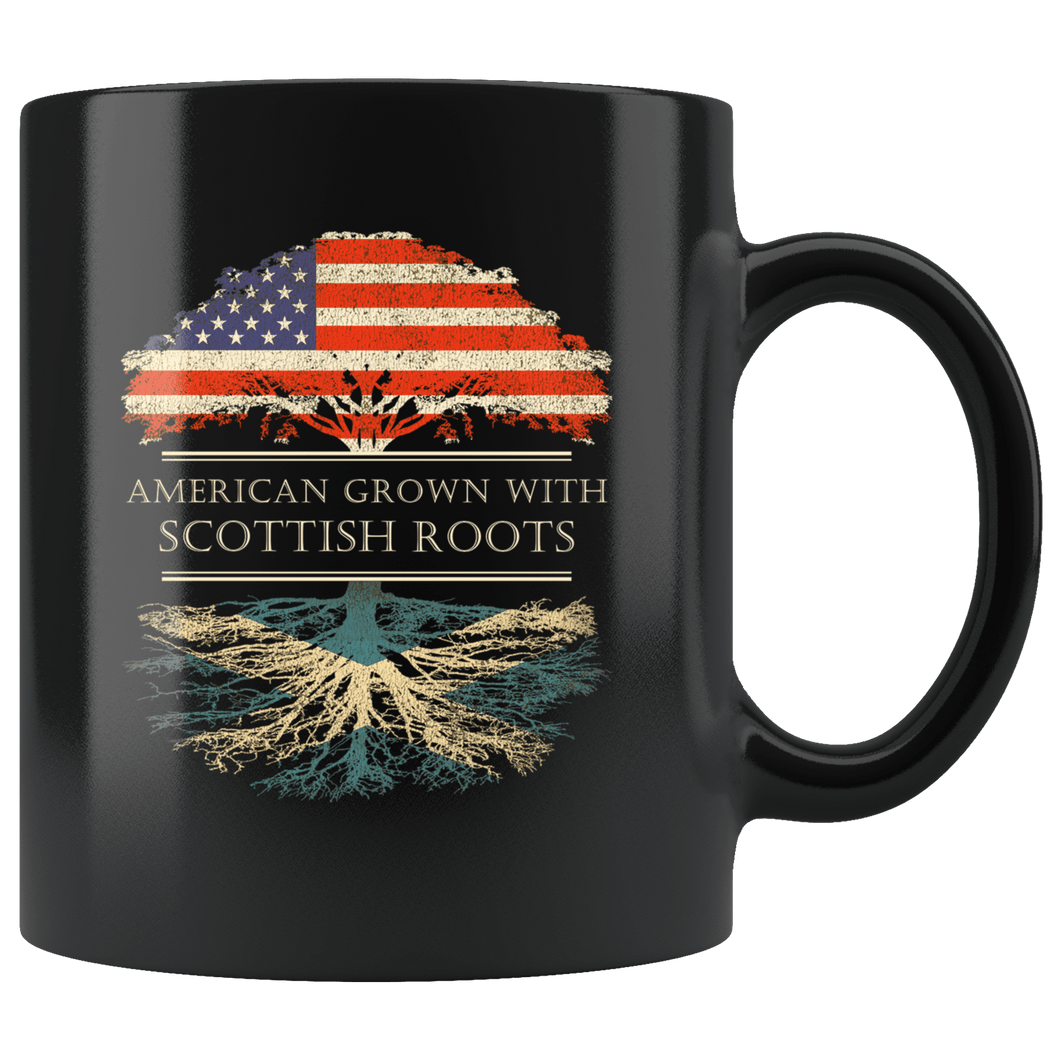 RobustCreative-Scottish Roots American Grown Fathers Day Gift - Scottish Pride 11oz Funny Black Coffee Mug - Real Scotland Hero Flag Papa National Heritage - Friends Gift - Both Sides Printed