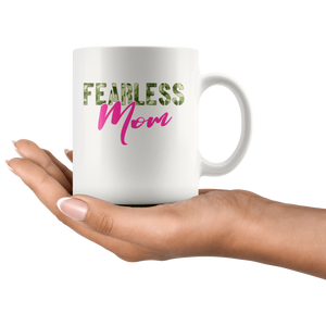RobustCreative-Fearless Mom Camo Hard Charger Veterans Day - Military Family 11oz White Mug Retired or Deployed support troops Gift Idea - Both Sides Printed