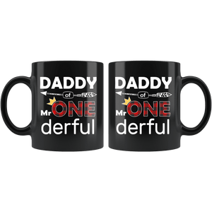 RobustCreative-Daddy of Mr Onederful Crown 1st Birthday Buffalo Plaid Black 11oz Mug Gift Idea