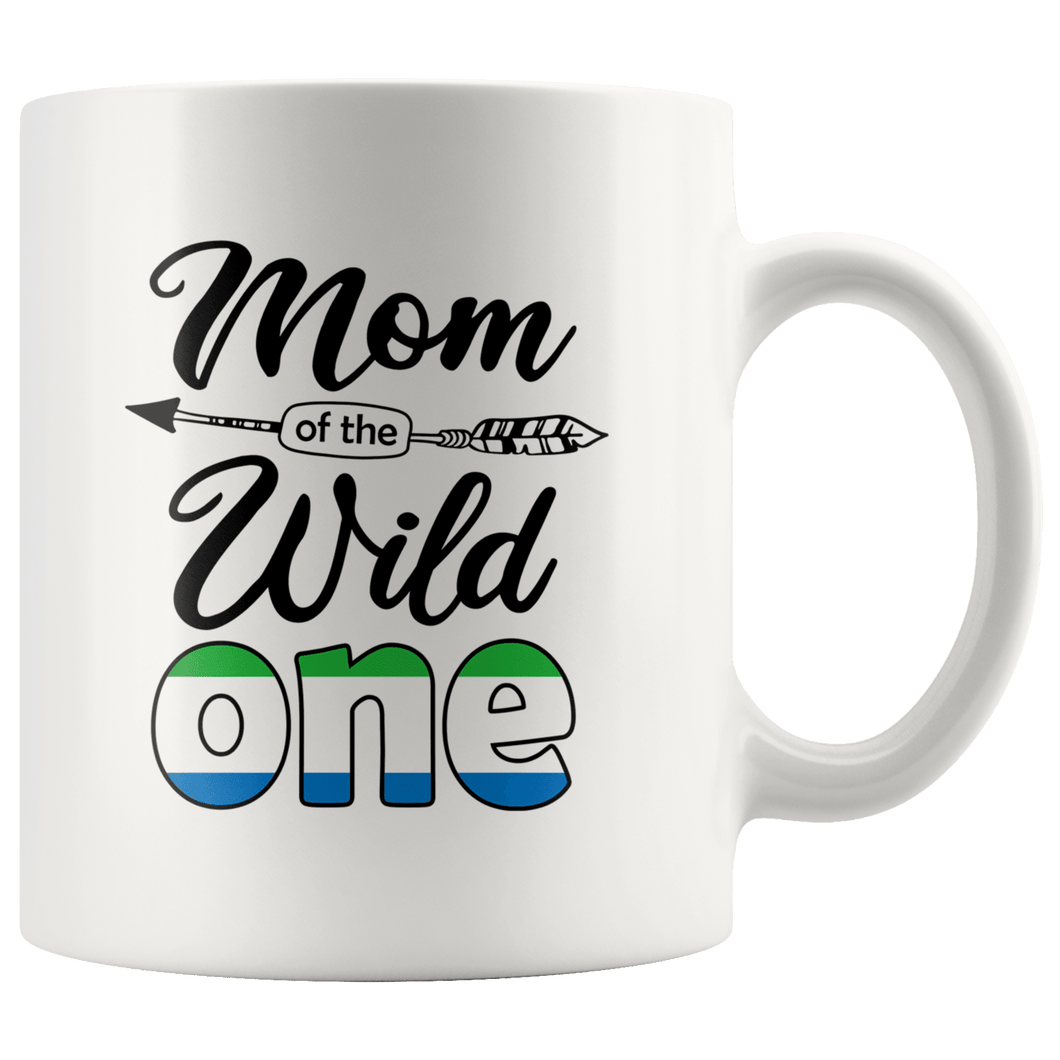RobustCreative-Sierra Leonean Mom of the Wild One Birthday Sierra Leone Flag White 11oz Mug Gift Idea
