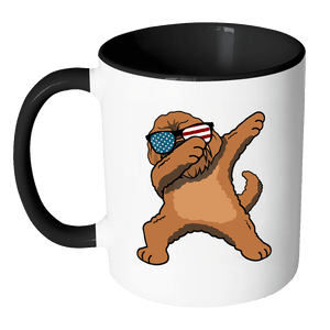 RobustCreative-Dabbing Goldendoodle Dog America Flag - Patriotic Merica Murica Pride - 4th of July USA Independence Day - 11oz Black & White Funny Coffee Mug Women Men Friends Gift ~ Both Sides Printed