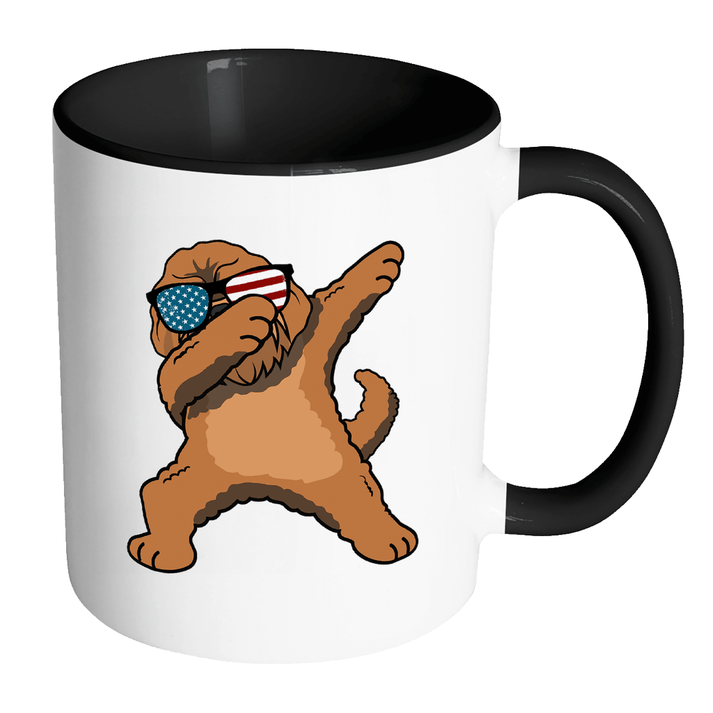RobustCreative-Dabbing Goldendoodle Dog America Flag - Patriotic Merica Murica Pride - 4th of July USA Independence Day - 11oz Black & White Funny Coffee Mug Women Men Friends Gift ~ Both Sides Printed