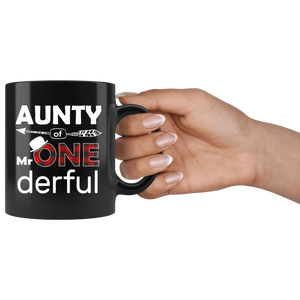 RobustCreative-Aunty of Mr Onederful  1st Birthday Buffalo Plaid Black 11oz Mug Gift Idea