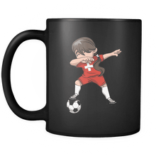 Load image into Gallery viewer, RobustCreative-Swiss Dabbing Soccer Girl - Soccer Pride - Switzerland Flag Gift Switzerland Football Gift - 11oz Black Funny Coffee Mug Women Men Friends Gift ~ Both Sides Printed
