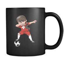 Load image into Gallery viewer, RobustCreative-Swiss Dabbing Soccer Girl - Soccer Pride - Switzerland Flag Gift Switzerland Football Gift - 11oz Black Funny Coffee Mug Women Men Friends Gift ~ Both Sides Printed
