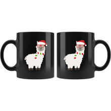 Load image into Gallery viewer, RobustCreative-Llama Santas Hat Hipster Glasses Alpaca Lover Cute - 11oz Black Mug Christmas gift idea Gift Idea
