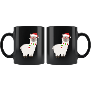 RobustCreative-Llama Santas Hat Hipster Glasses Alpaca Lover Cute - 11oz Black Mug Christmas gift idea Gift Idea