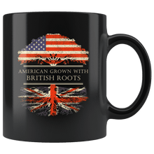 Load image into Gallery viewer, RobustCreative-British Roots American Grown Fathers Day Gift - British Pride 11oz Funny Black Coffee Mug - Real Great Britain Hero Flag Papa National Heritage - Friends Gift - Both Sides Printed
