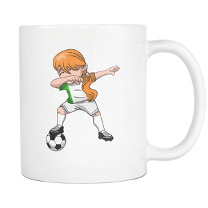 RobustCreative-Irish Dabbing Soccer Girl - Soccer Pride - Ireland Flag Gift Ireland Football Gift - 11oz White Funny Coffee Mug Women Men Friends Gift ~ Both Sides Printed