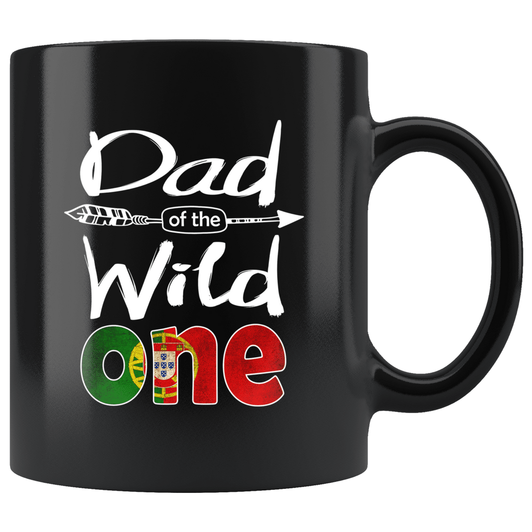 RobustCreative-Portuguese Dad of the Wild One Birthday Portugal Flag Black 11oz Mug Gift Idea