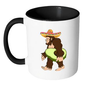 RobustCreative-Bigfoot Sasquatch Avocado - Cinco De Mayo Mexican Fiesta - No Siesta Mexico Party - 11oz Black & White Funny Coffee Mug Women Men Friends Gift ~ Both Sides Printed