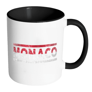 RobustCreative-Retro Vintage Flag National Pride Monaco 11oz Black & White Coffee Mug ~ Both Sides Printed