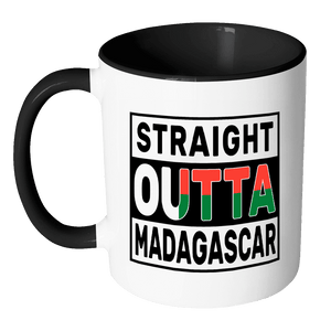 RobustCreative-Straight Outta Madagascar - Malagasy Flag 11oz Funny Black & White Coffee Mug - Independence Day Family Heritage - Women Men Friends Gift - Both Sides Printed (Distressed)