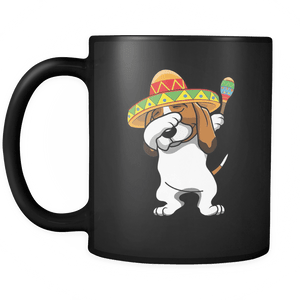 RobustCreative-Dabbing Basset Hound Dog in Sombrero - Cinco De Mayo Mexican Fiesta - Dab Dance Mexico Party - 11oz Black Funny Coffee Mug Women Men Friends Gift ~ Both Sides Printed