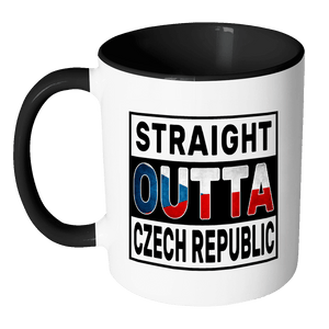 RobustCreative-Straight Outta Czech Republic - Czech Flag 11oz Funny Black & White Coffee Mug - Independence Day Family Heritage - Women Men Friends Gift - Both Sides Printed (Distressed)