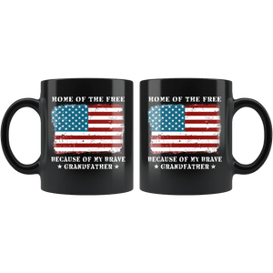 RobustCreative-Home of the Free Grandfather USA Patriot Family Flag - Military Family 11oz Black Mug Retired or Deployed support troops Gift Idea - Both Sides Printed