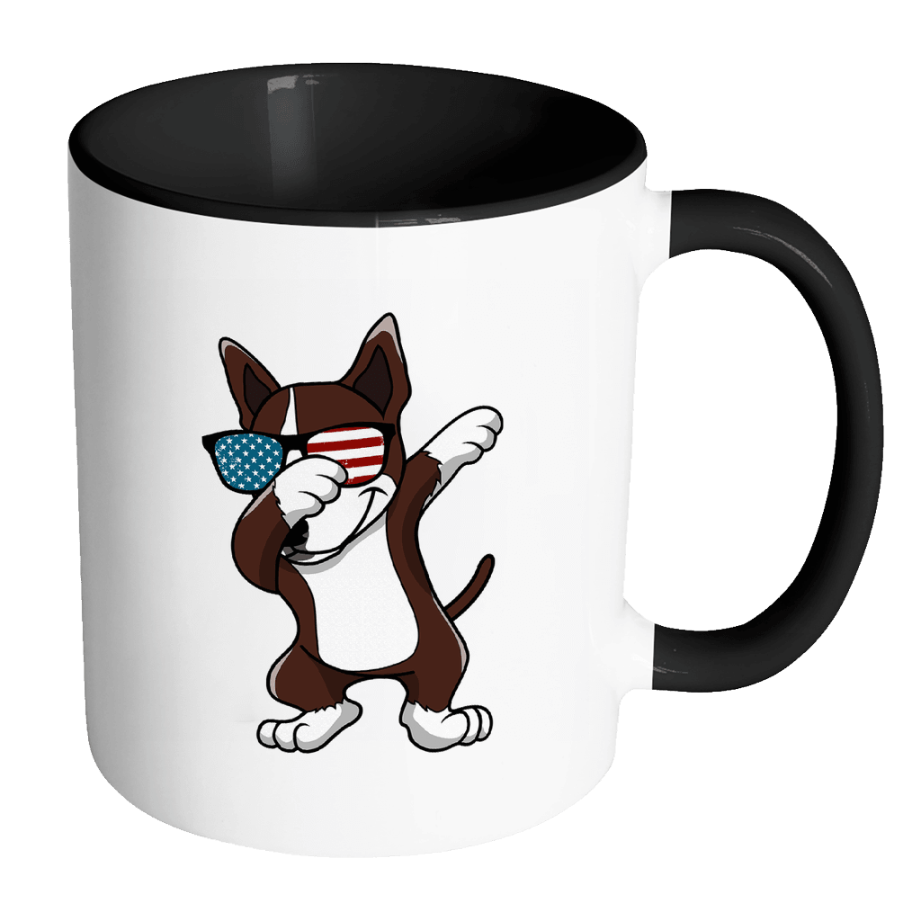 RobustCreative-Dabbing Bull Terrier Dog America Flag - Patriotic Merica Murica Pride - 4th of July USA Independence Day - 11oz Black & White Funny Coffee Mug Women Men Friends Gift ~ Both Sides Printed