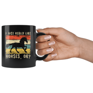 RobustCreative-Horse Girl I Just Really Like Riding Vintage Retro - Horse 11oz Funny Black Coffee Mug - Racing Lover Horseback Equestrian_Friesian - Friends Gift - Both Sides Printed