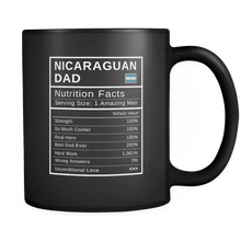 Load image into Gallery viewer, RobustCreative-Nicaraguan Dad, Nutrition Facts Fathers Day Hero Gift - Nicaraguan Pride 11oz Funny Black Coffee Mug - Real Nicaragua Hero Papa National Heritage - Friends Gift - Both Sides Printed
