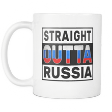 Load image into Gallery viewer, RobustCreative-Straight Outta Russia - Russian Flag 11oz Funny White Coffee Mug - Independence Day Family Heritage - Women Men Friends Gift - Both Sides Printed (Distressed)

