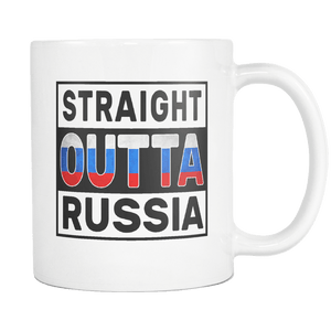 RobustCreative-Straight Outta Russia - Russian Flag 11oz Funny White Coffee Mug - Independence Day Family Heritage - Women Men Friends Gift - Both Sides Printed (Distressed)