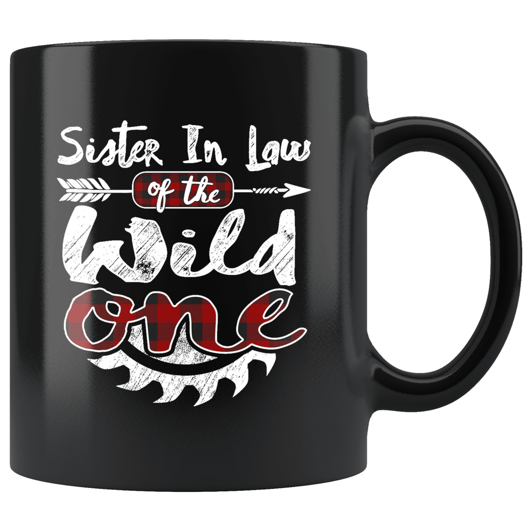RobustCreative-Sister In Law of the Wild One Lumberjack Woodworker - 11oz Black Mug measure once plaid pajamas Gift Idea