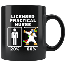 Load image into Gallery viewer, RobustCreative-Licensed Practical Nurse Dabbing Unicorn 80 20 Principle Graduation Gift Mens - 11oz Black Mug Medical Personnel Gift Idea
